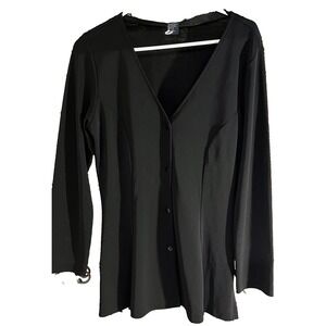 Boston Proper Black Pleated Blouse Long Sleeve Heavy Weight Full Botton Up SizeS